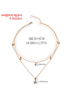 Five-pointed Star Diamond-encrusted Multi-layered Flower Necklace