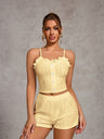 Openwork Ruffle Edge Tank Top And Shorts Loungewear 2-piece Sets