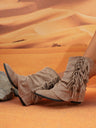 Tasseled Pleated Suede Western Women's Ankle Boots