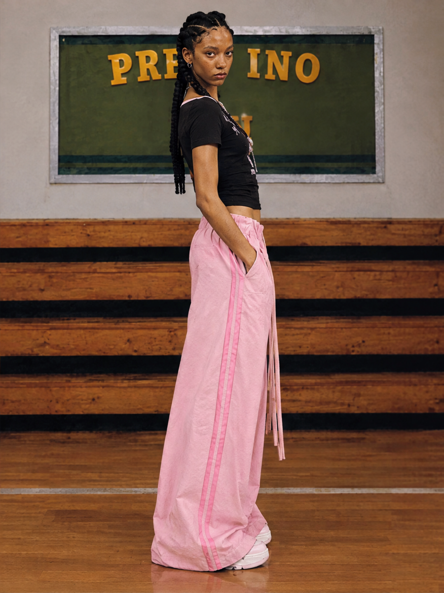 Casual Women's Street Style Drawstring Trousers, Loose And Fashionable, Waist-cinching Wide-leg Trousers, Floor-length Trousers