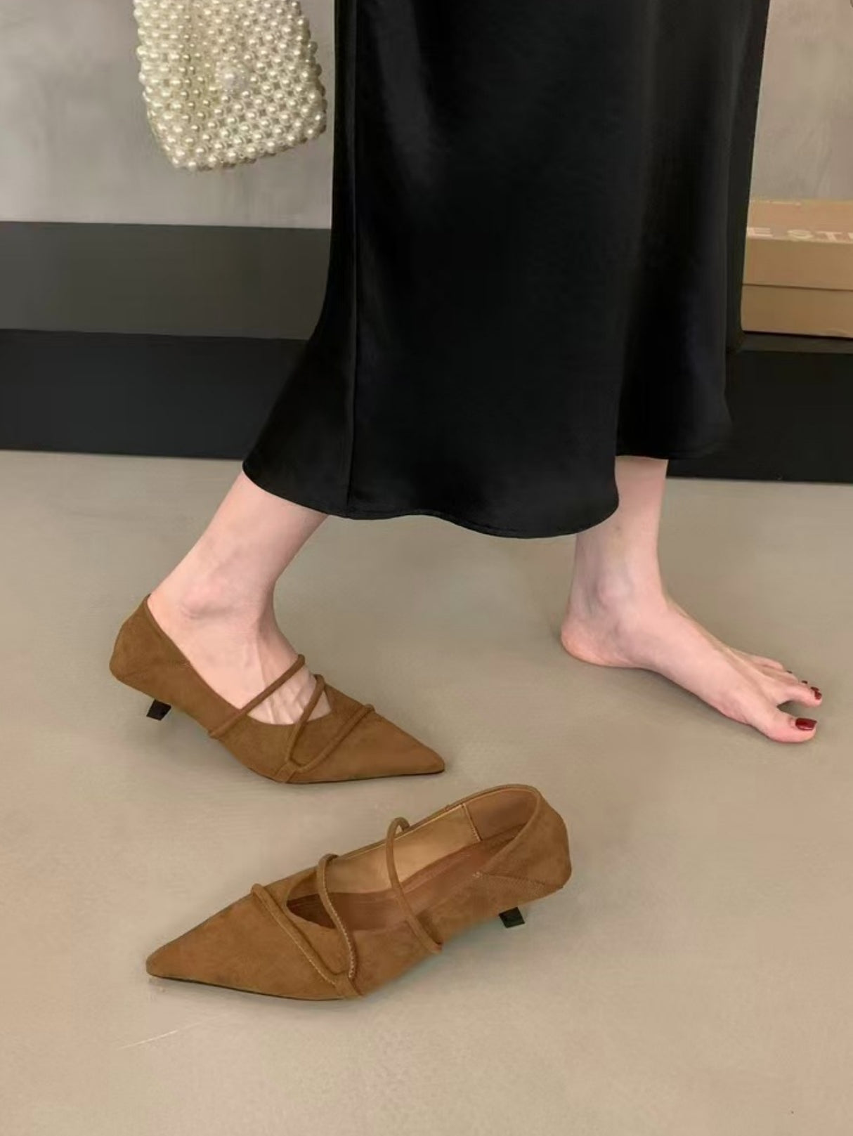 Suede Crisscross Strap Pointed Toe Stiletto Heels