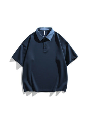 Notch-Collar Color-blocked Loose-fit POLO Shirt