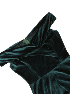 One-shoulder Christmas Velvet Claret A-line Skirt Cocktail Party Formal Midi Dress