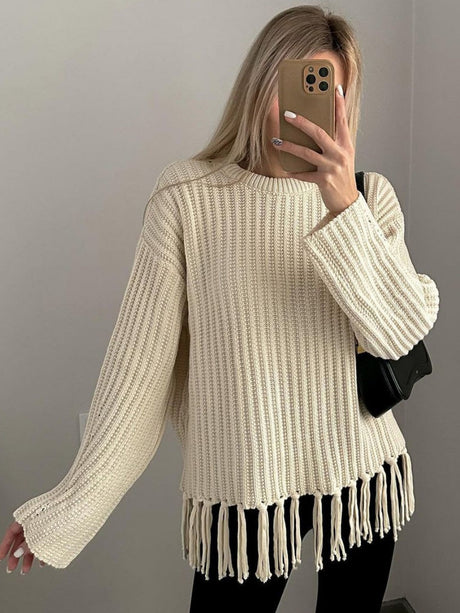 Thickened Loose Tassel Solid Color Knitting Sweaters