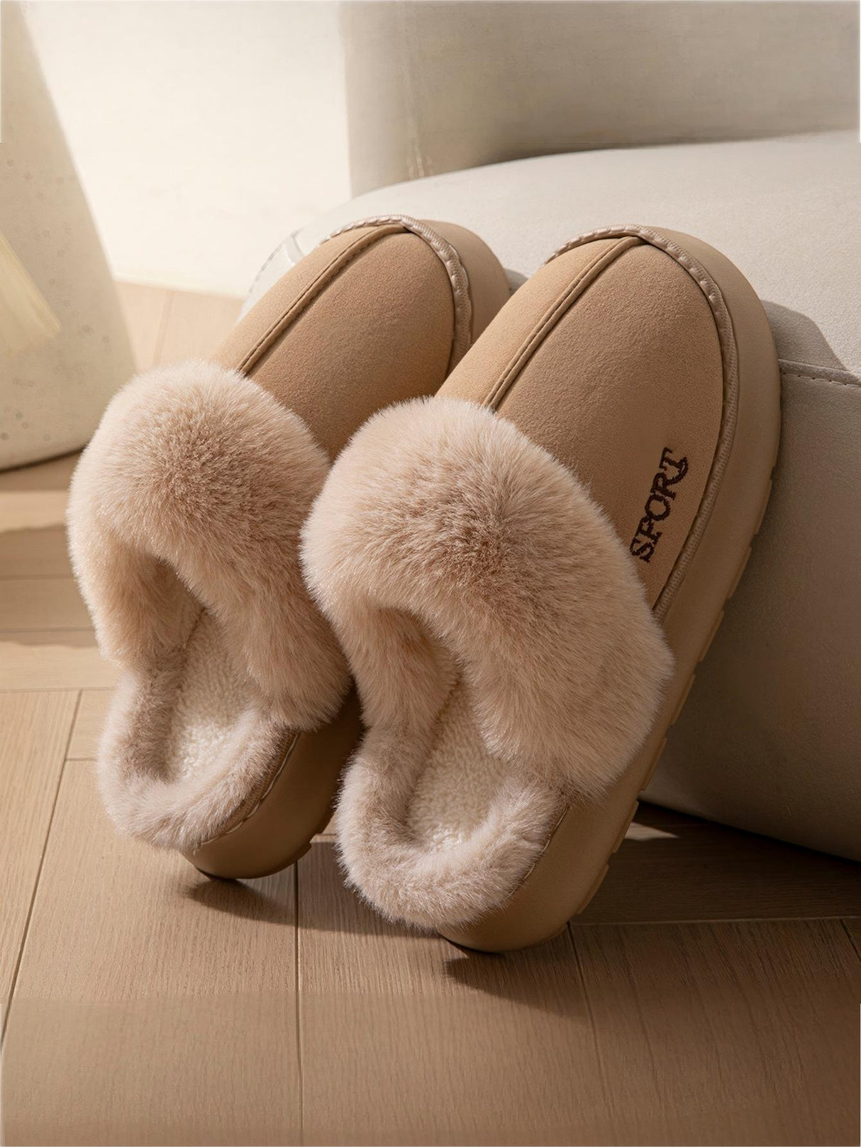 Solid Color Plush Thick-soled Slippers