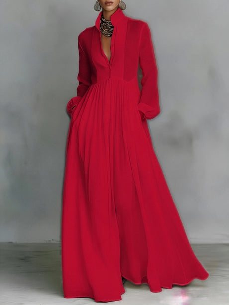 Long Sleeve Shirts Lapel Elegant Loose-fit Maxi Dresses