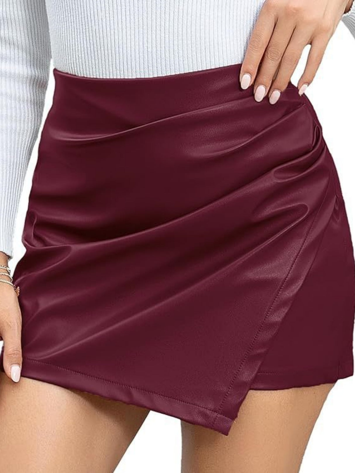 PU Leather Patchwork Pleats Skirts