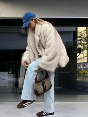 Cardigan With Turn-down Collar Faux Fur Dinner Parties Coats