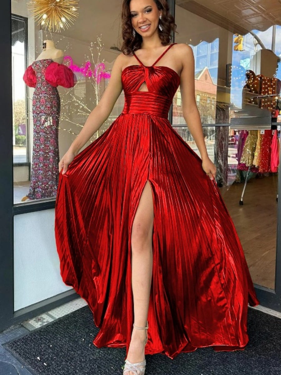 Liber Summer Women's Backless Solid Color Slit long dress