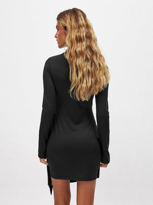 Long-sleeved Round-neck Tie Short Dress