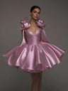 Glossy Fabric, Bow Design, Spaghetti Strap Mini Dress