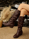 Retro Pleated Belt Buckle Mid-heel Riding Boots