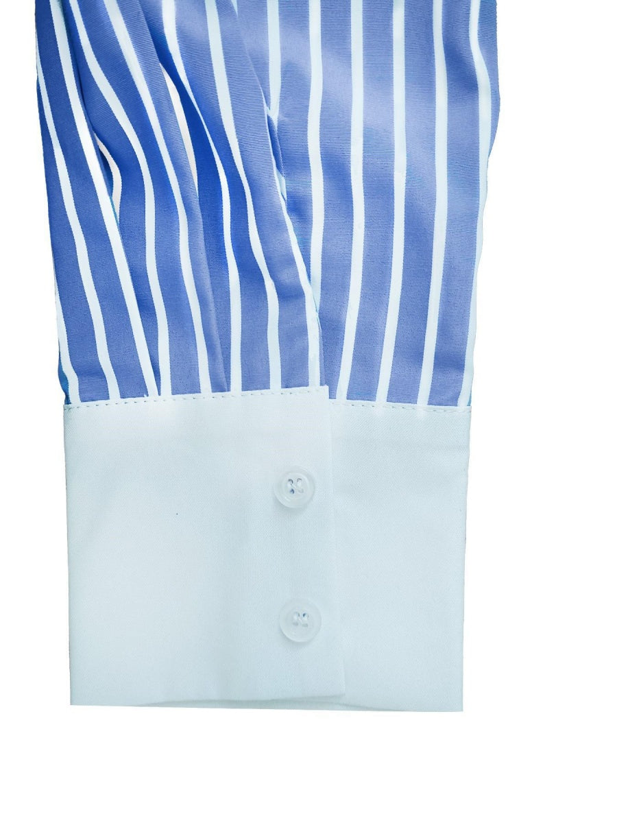 Stripes Loose-fit Lapel Color-blocked Commuting Shirts