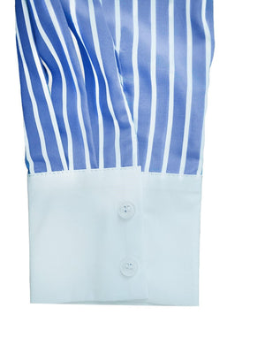 Stripes Loose-fit Lapel Color-blocked Commuting Shirts