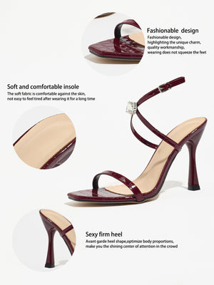 Thin-strapped Rhinestone Buckle Single-strap Stiletto Sandals