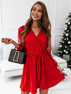 Lace Stitching Wrap-up Lace Up Mini&Short Dresses