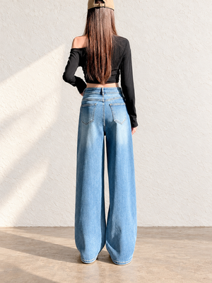 Autumn/Winter Women's Blue Whisker Pattern Jeans With Rhinestones