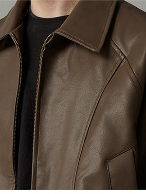 Solid Color Cleanfit Short Leather Jacket Lapel Jacket