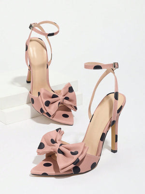 Sweet Color-blocked Polka Dot Bow High-heeled Sandals