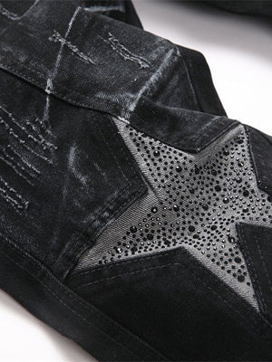 Slim Stretch Black Straight Splicing Miniature Speakers Jeans