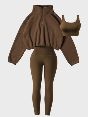 Tracksuit Plush Sweatshirt Yoga Pants Tank Tops Outdoor Leisure 3-piece Sets