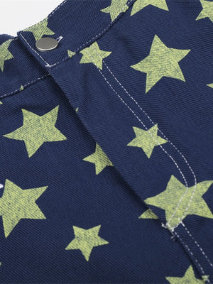 Full Print Star Loose-fit Wide Leg Work Clothes Five Points Shorts