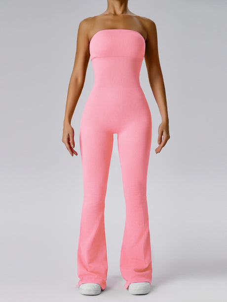 Seamless Thread Strapless Flared Pants Exercise Yoga Fitness Jumpsuits&Bodysuits