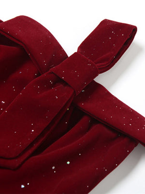 Robes courtes et mini à paillettes de Noël, dos nu, bustier, nœud et fermeture éclair