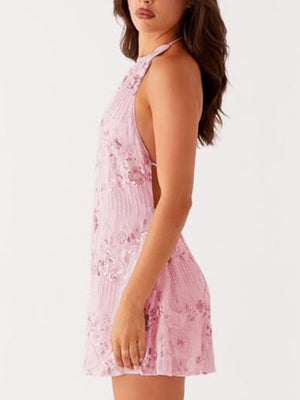 Sequin Beads Halter Neck And Backless Sweet Mini&Short Dresses