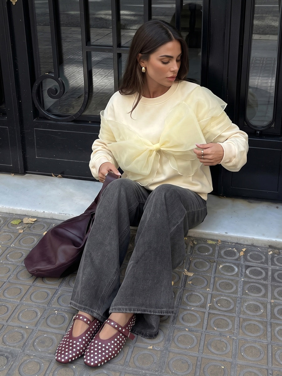 Bow Solid Color Sweaters