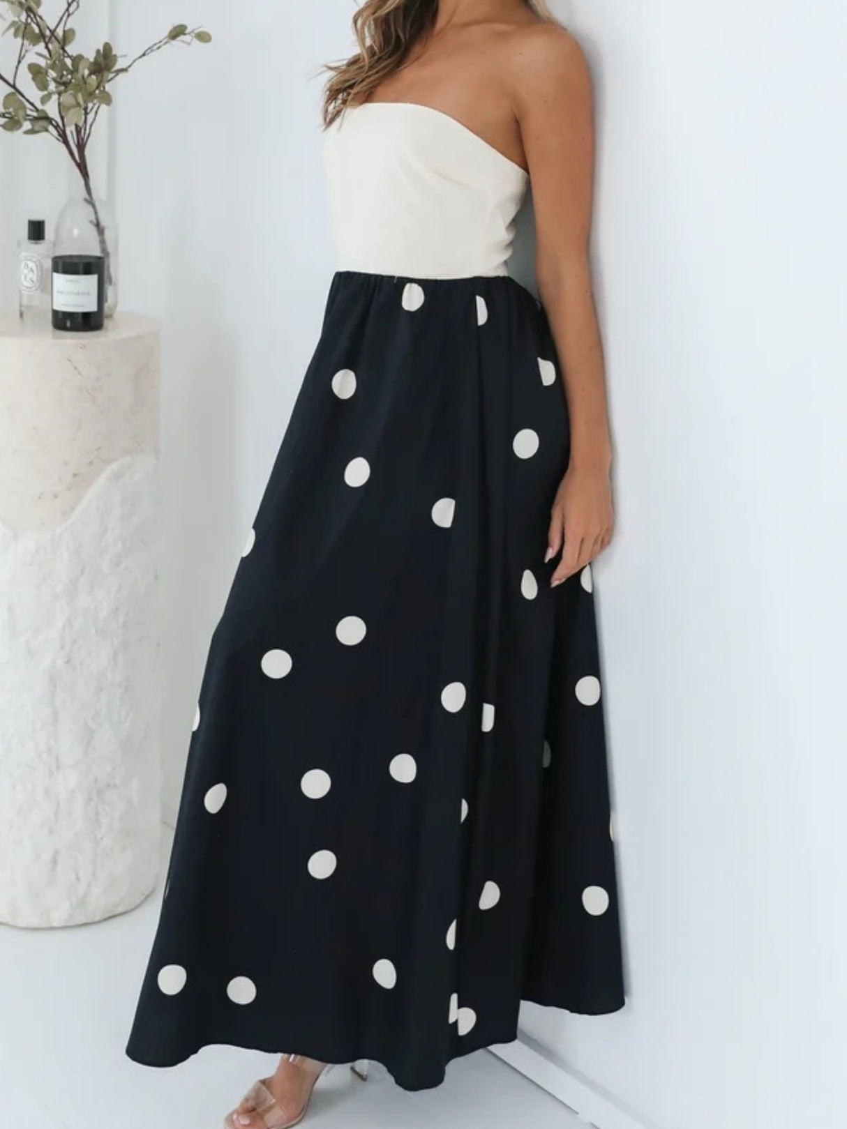 Polka Dots Patchwork Bustier A-line Skirt Maxi Dresses
