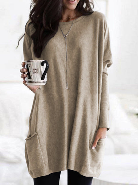 Pocket Round Neck Long Sleeve T-shirts
