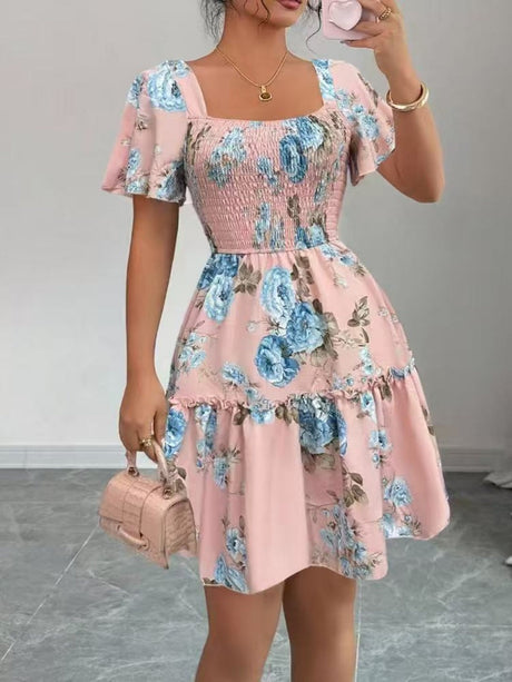 Hit Puff Sleeve Short Dress