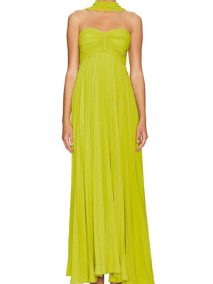 Liber Summer Women's Pleated Solid Color Tube top Maxi Dresses