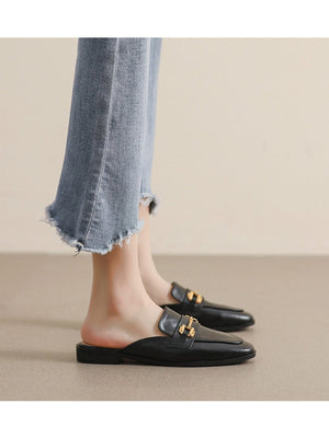 Liber Spring and Autumn Metal Buckle Holster Ladies Flat Shoes