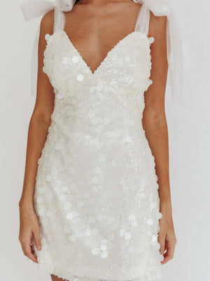 Sexy Halter Top Low-cut Gauze Ribbon Slim Fit Sequins Parties Christmas Party Short Dress