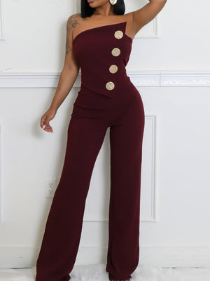 Metal Buttons Strapless Backless Jumpsuits