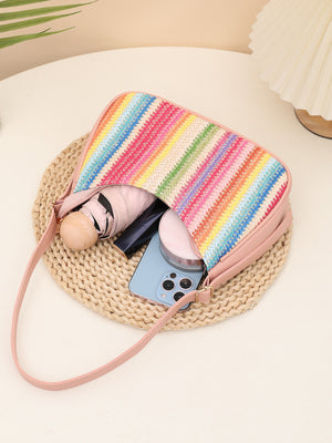 Colorful Straw Shoulder Bag For Vacation