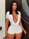 Deep V-neck Short-sleeved Tights Jumpsuits