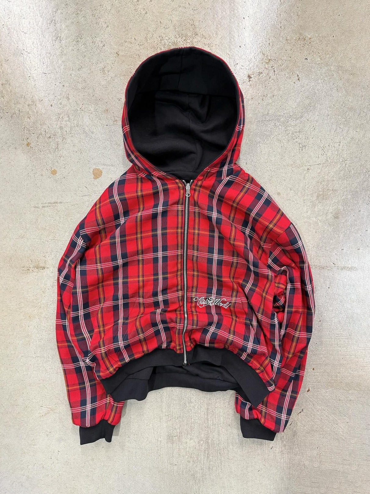 Ins Style Lattice Lining Double-sided Street Fashion Hooded Zip-up Sweatshirt