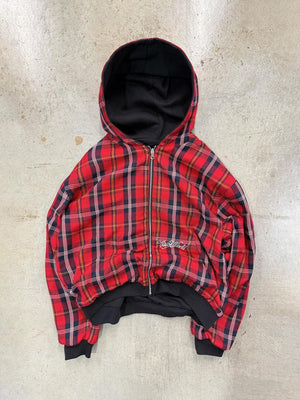 Ins Style Lattice Lining Double-sided Street Fashion Hooded Zip-up Sweatshirt
