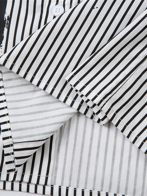Fake Two Pieces Vertical Stripe Dark Graffiti Ink Prints Paneled Long-sleeved Shirt