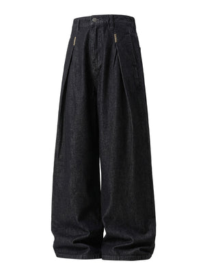 Retro Black Embroidery Straight-fit Loose-fit Jeans