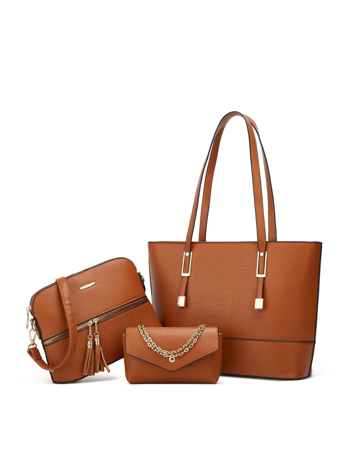 3-piece Plaid Embossed Tote Bag Set