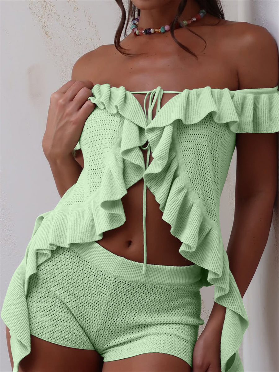 Liber Summer Women's Ruffle Solid Color 2-piece Sets
