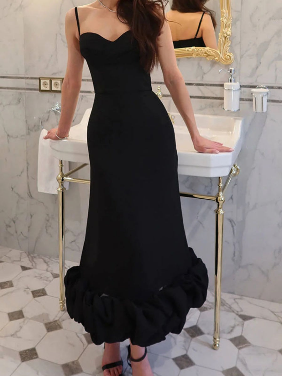 Liber Summer Women's Three-dimensional decoration Solid Color Midi Dresses