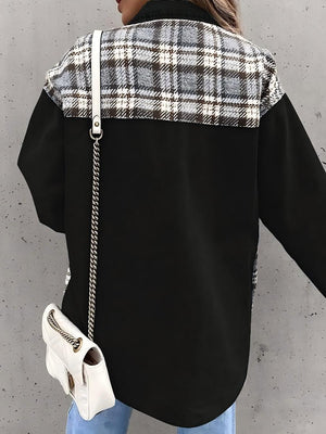 Long Sleeve Plaid Splicing Fasten Denim Jackets