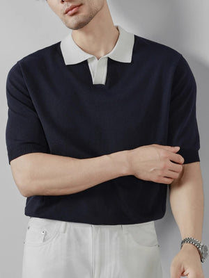 Color Matching Old Money Style Slim-fit Polo Shirts