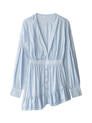 Ruffle Pleated V-neck Long Sleeve Mini&Short Dresses