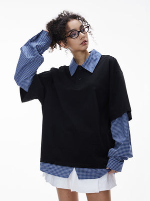 Liber Autumn Neutral wear Fake two pieces Letter Polo